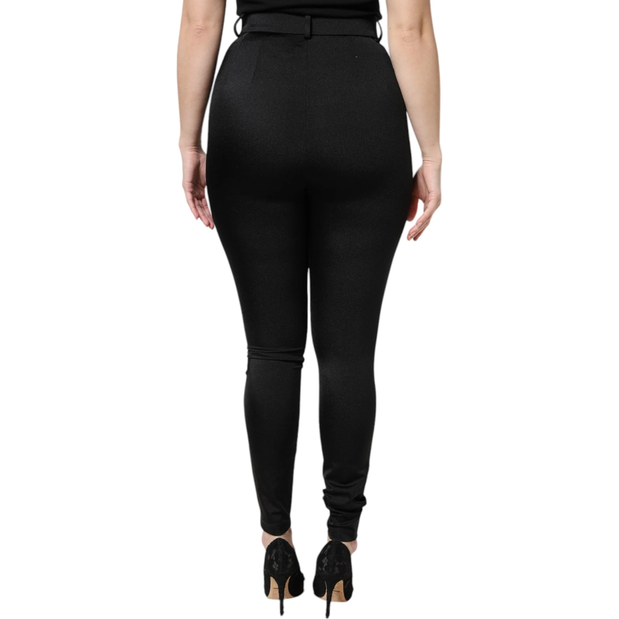 Black Nylon High Waist Slim Fit Pants
