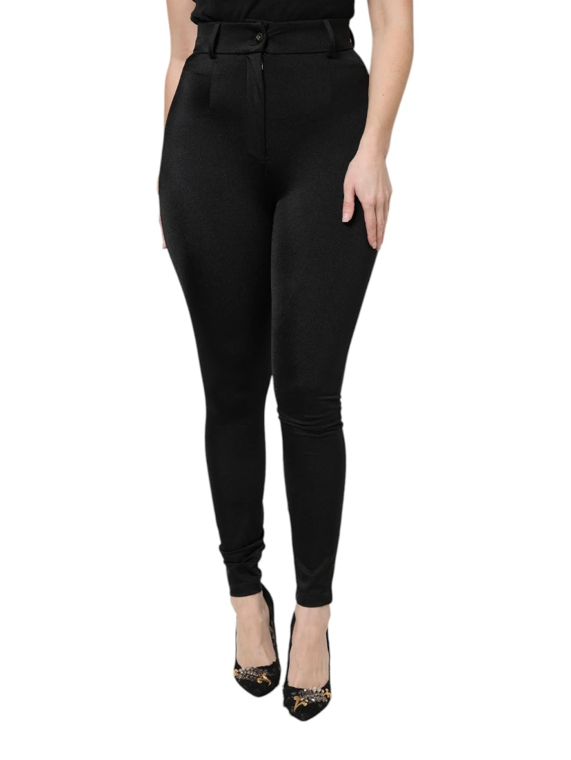 Black Nylon High Waist Slim Fit Pants