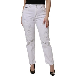 White Cotton High Waist Skinny Denim Jeans