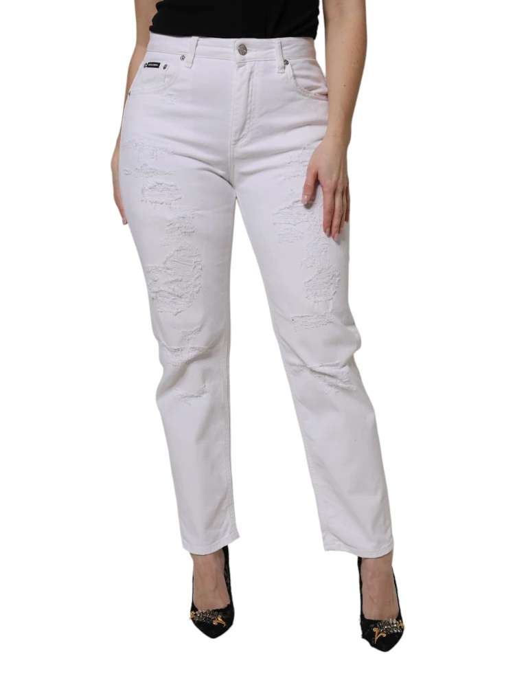 White Cotton High Waist Skinny Denim Jeans