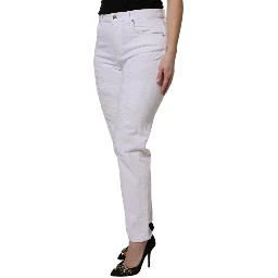 White Cotton High Waist Skinny Denim Jeans