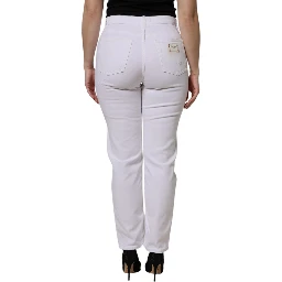 White Cotton High Waist Skinny Denim Jeans