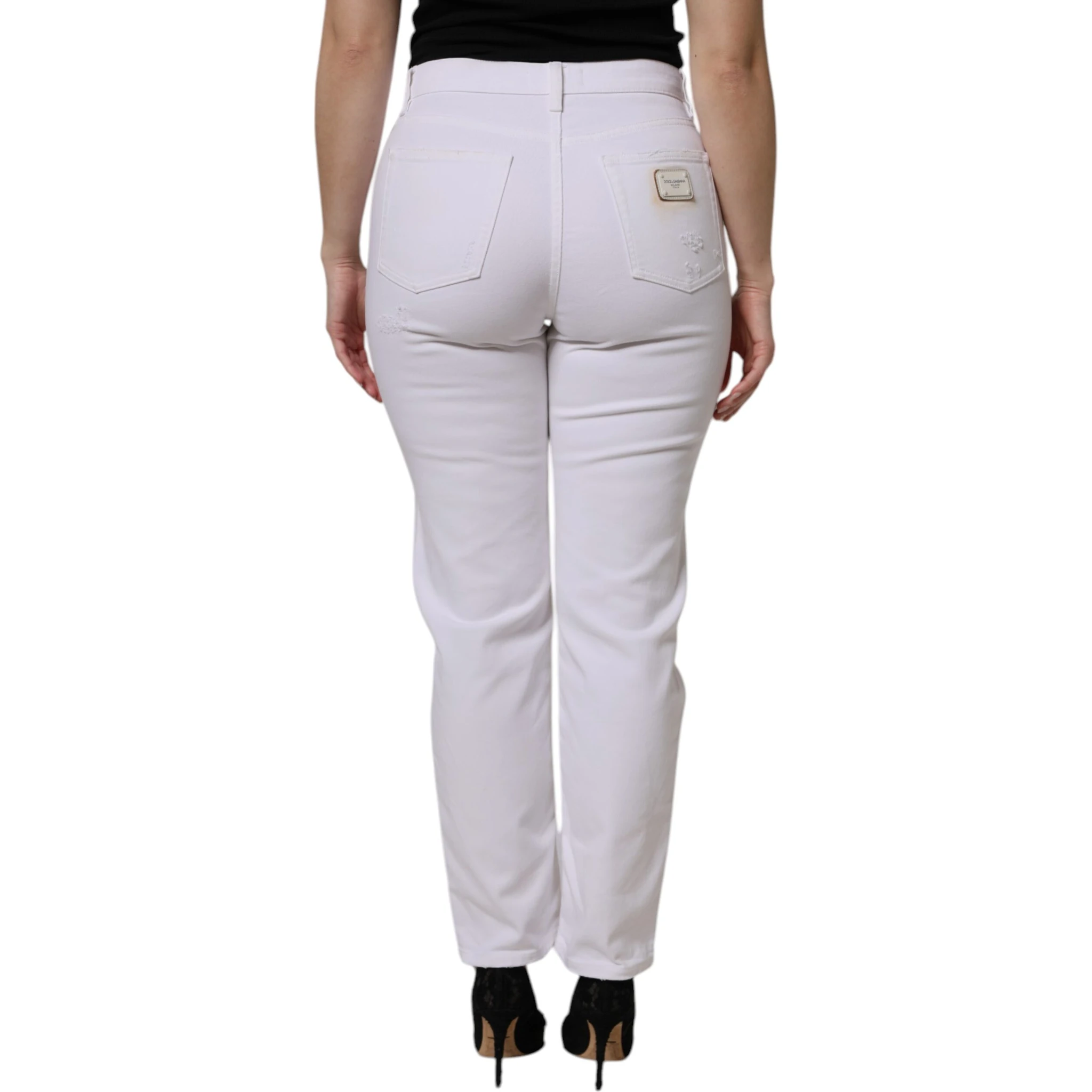 White Cotton High Waist Skinny Denim Jeans