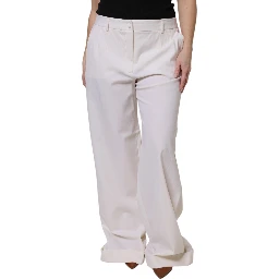 White Wool Mid Waist Wide Leg Pants