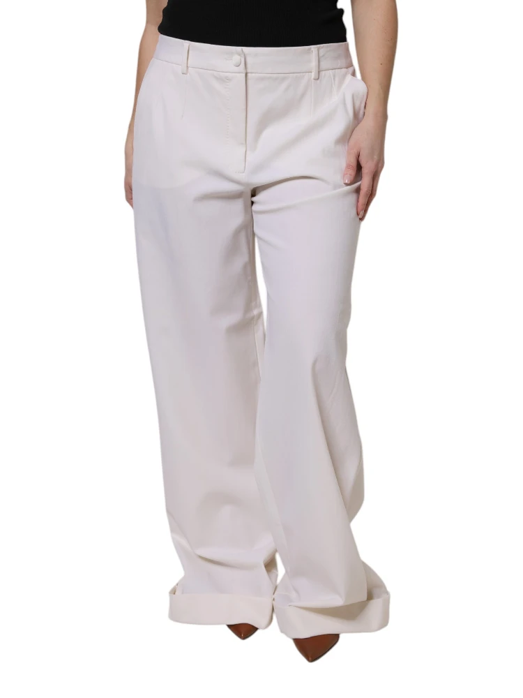 White Wool Mid Waist Wide Leg Pants alternative