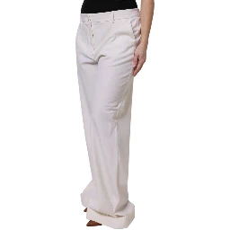 White Wool Mid Waist Wide Leg Pants