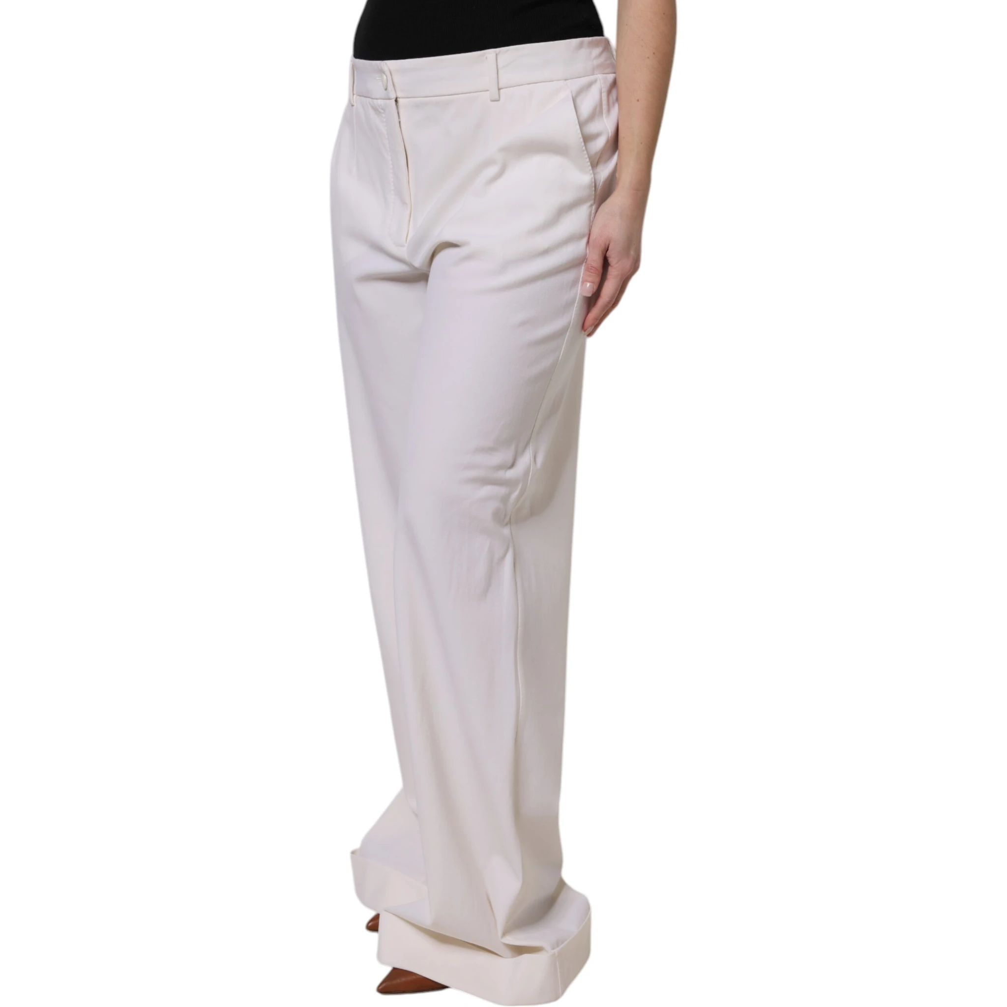 White Wool Mid Waist Wide Leg Pants