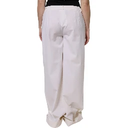 White Wool Mid Waist Wide Leg Pants