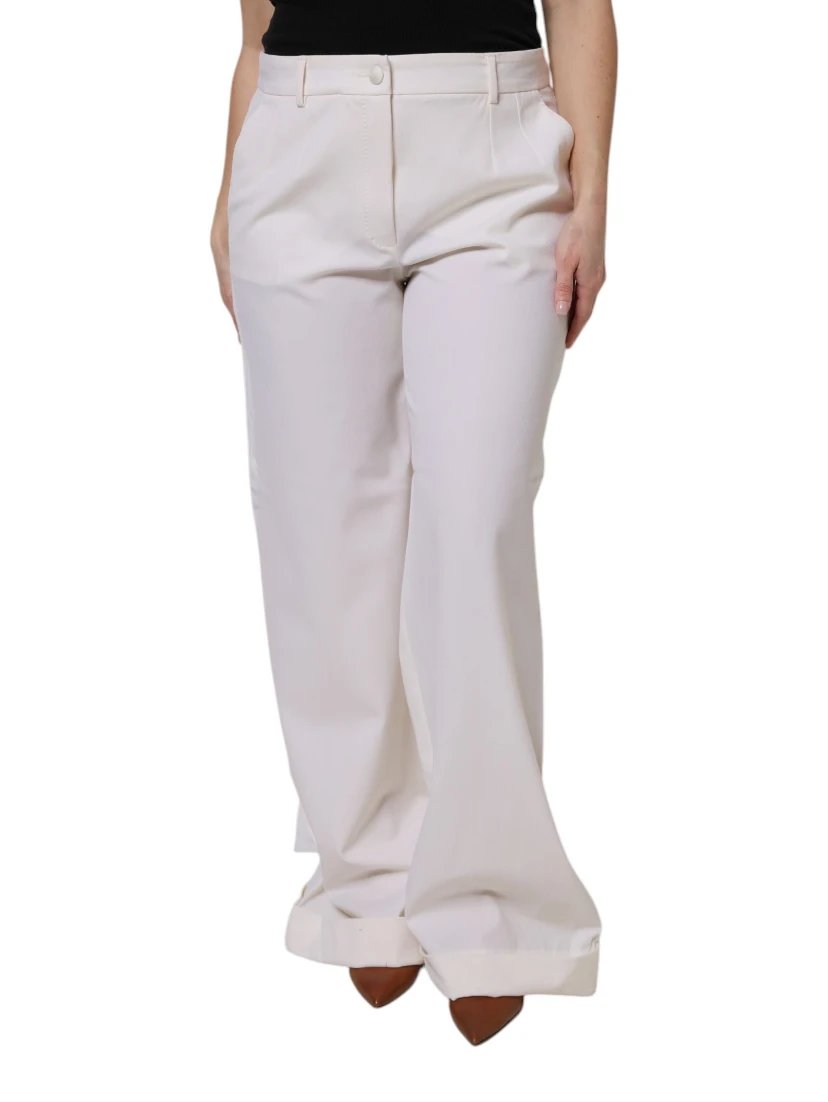 White Wool Mid Waist Wide Leg Pants
