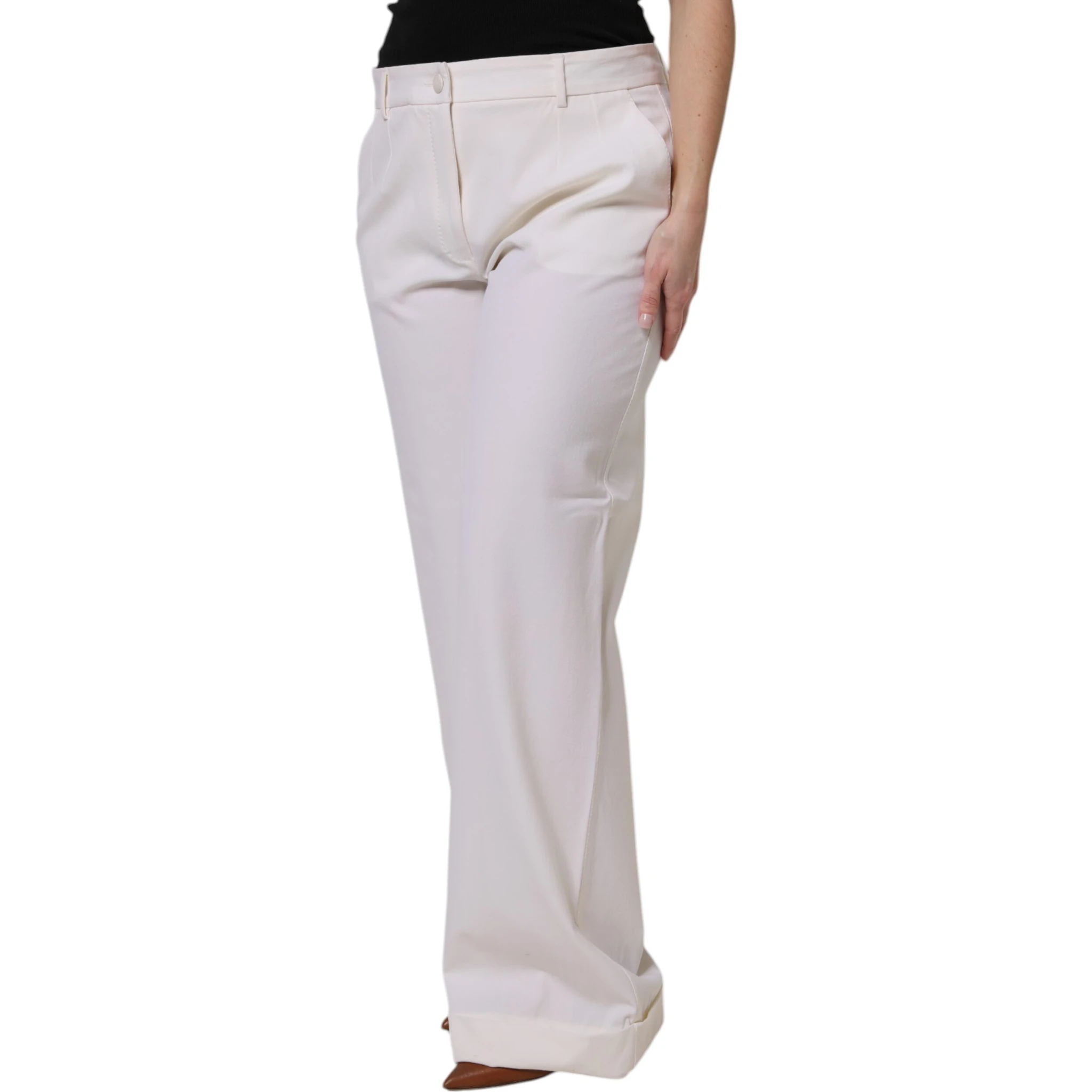 White Wool Mid Waist Wide Leg Pants