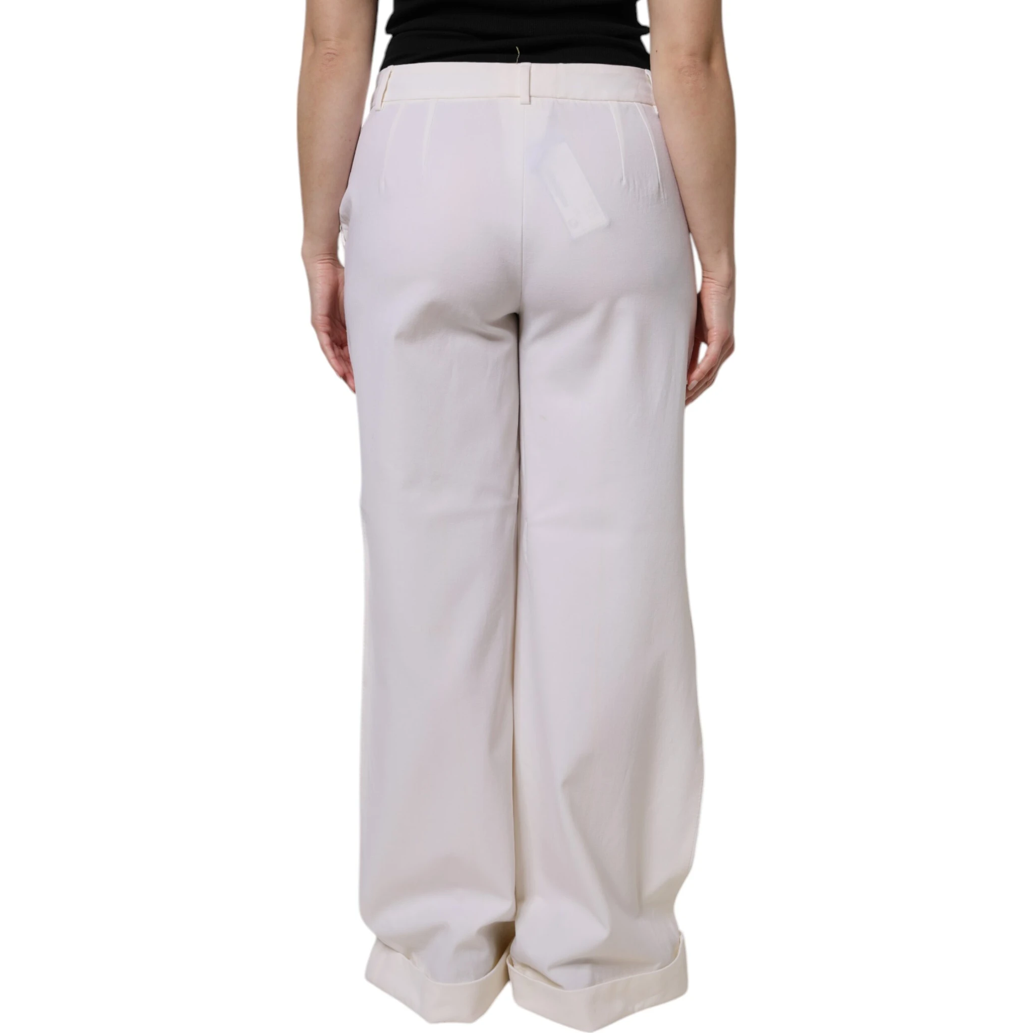 White Wool Mid Waist Wide Leg Pants