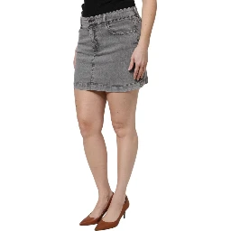 Gray Cotton Stretch Mid Waist Denim Mini Skirt