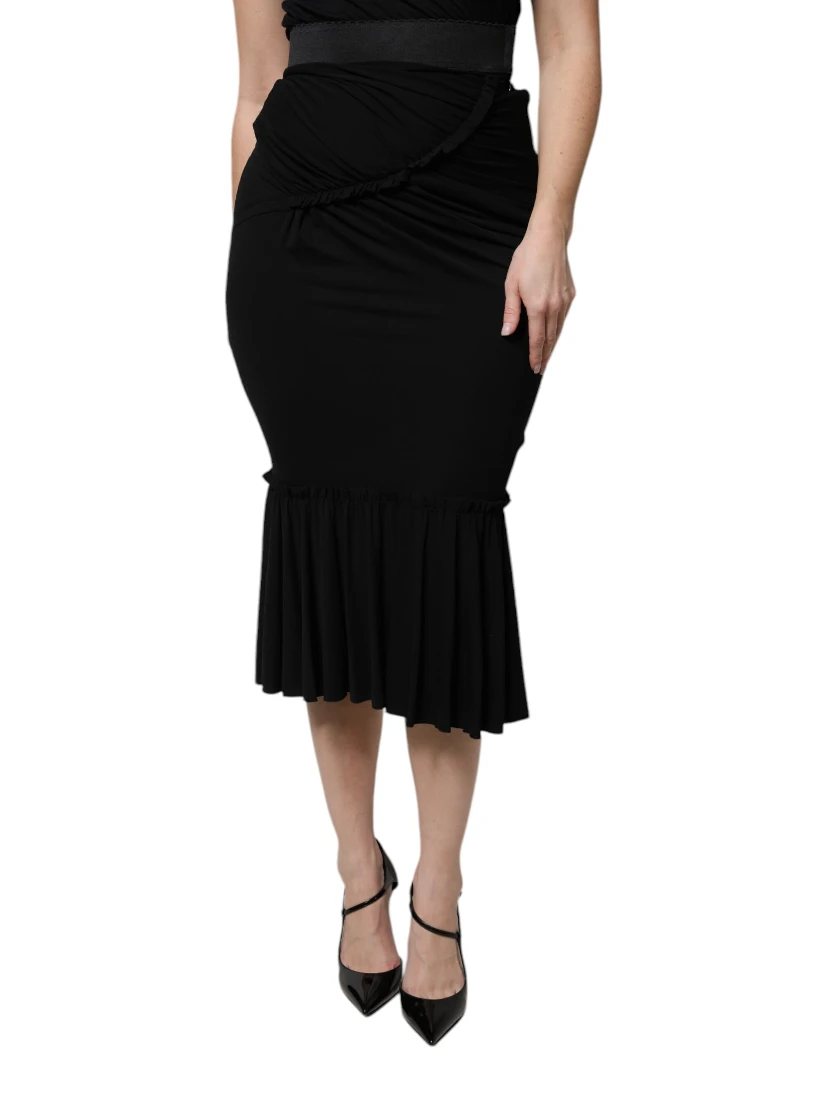 Black Mermaid Cut High Waist Midi Skirt