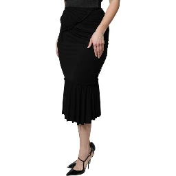 Black Mermaid Cut High Waist Midi Skirt