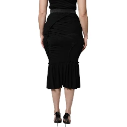 Black Mermaid Cut High Waist Midi Skirt