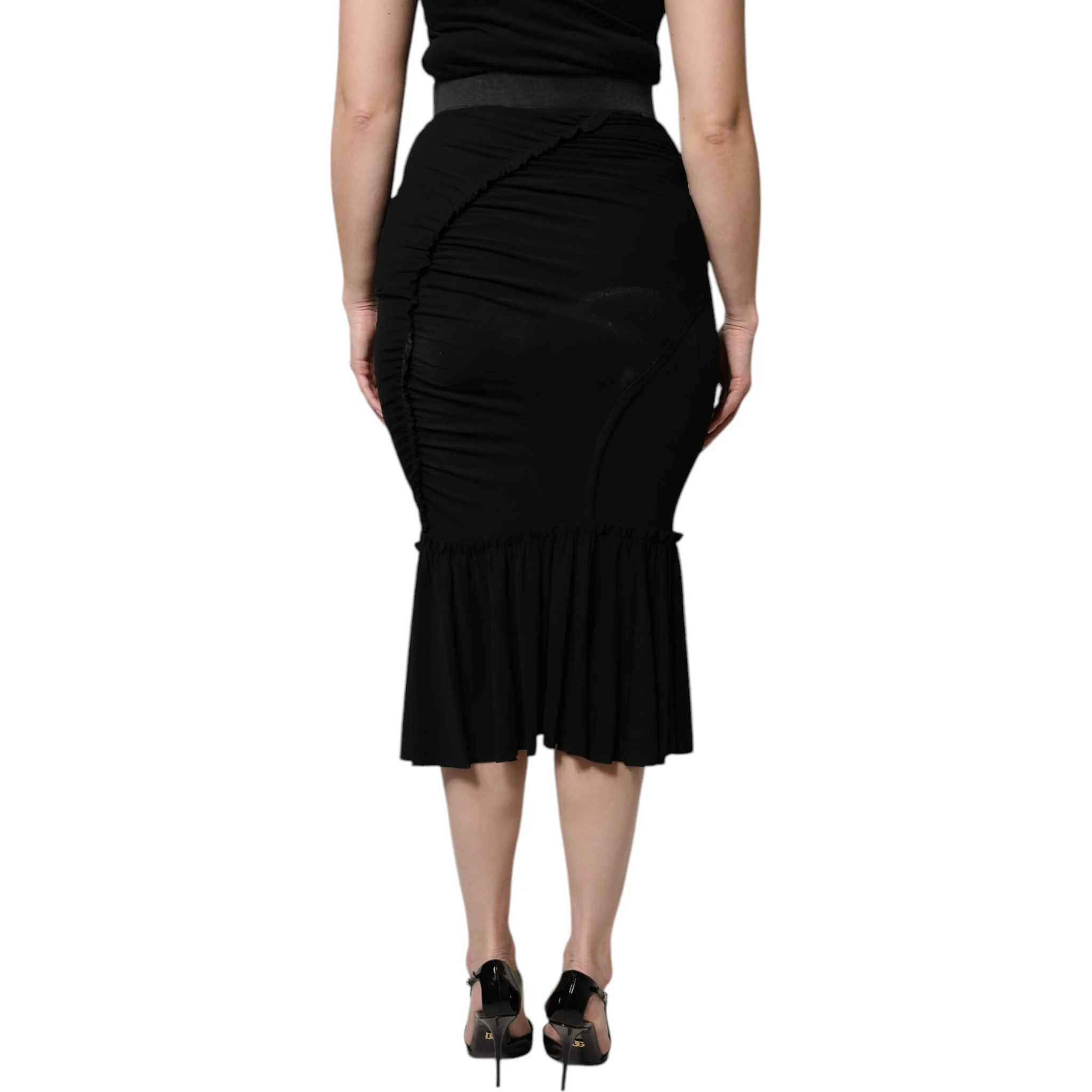 Black Mermaid Cut High Waist Midi Skirt