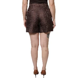 Brown Floral Brocade Mid Waist Mini Short