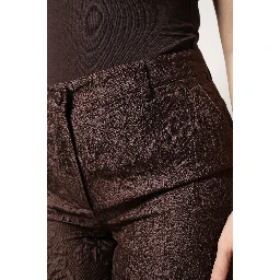 Brown Floral Brocade Mid Waist Mini Short