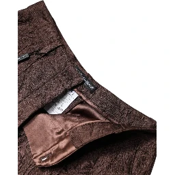 Brown Floral Brocade Mid Waist Mini Short