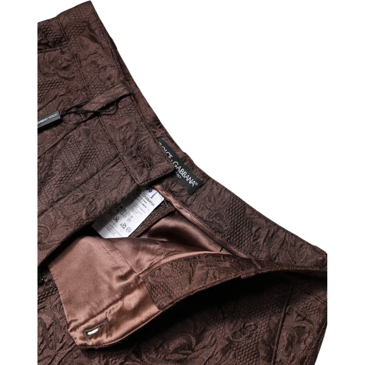 Brown Floral Brocade Mid Waist Mini Short