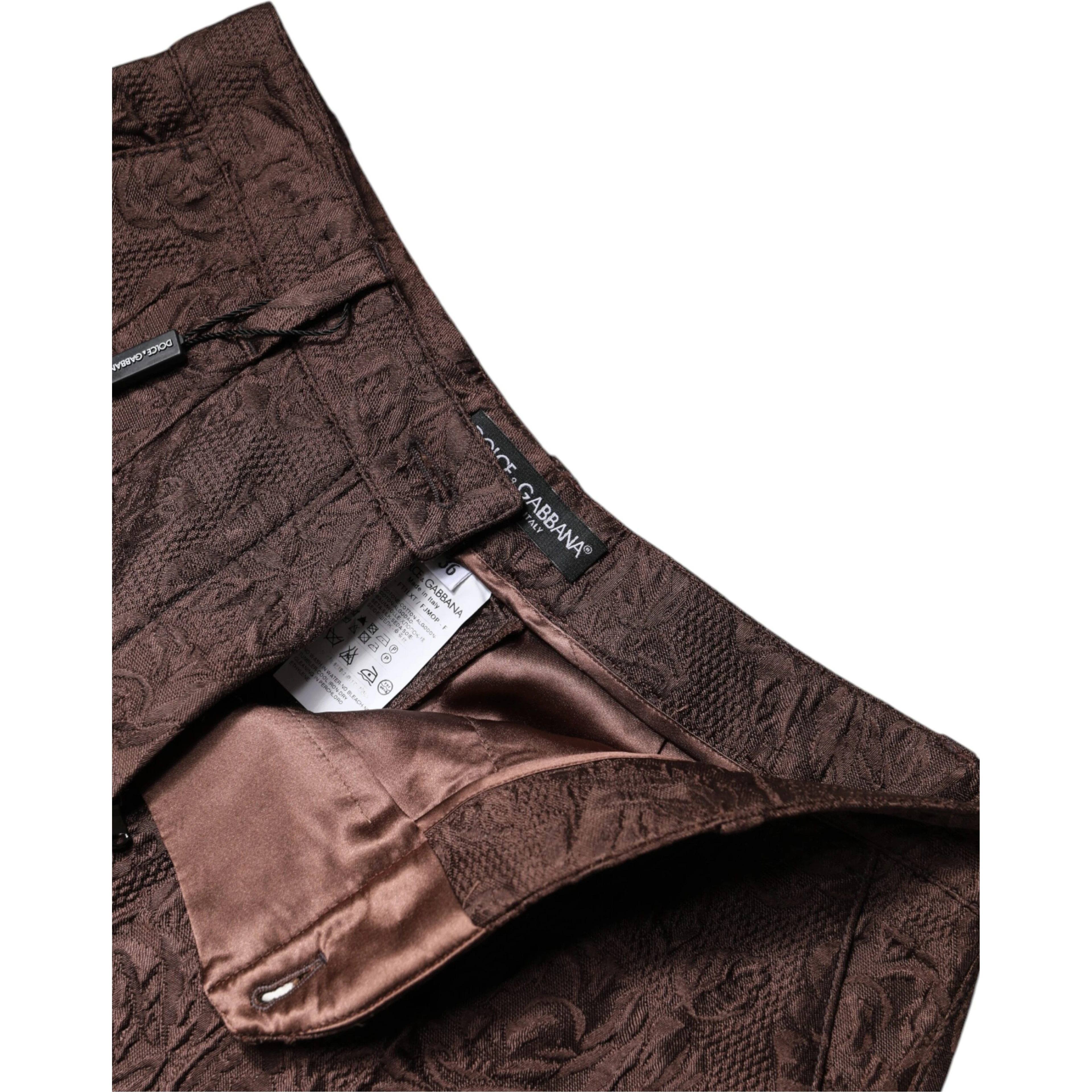 Brown Floral Brocade Mid Waist Mini Short