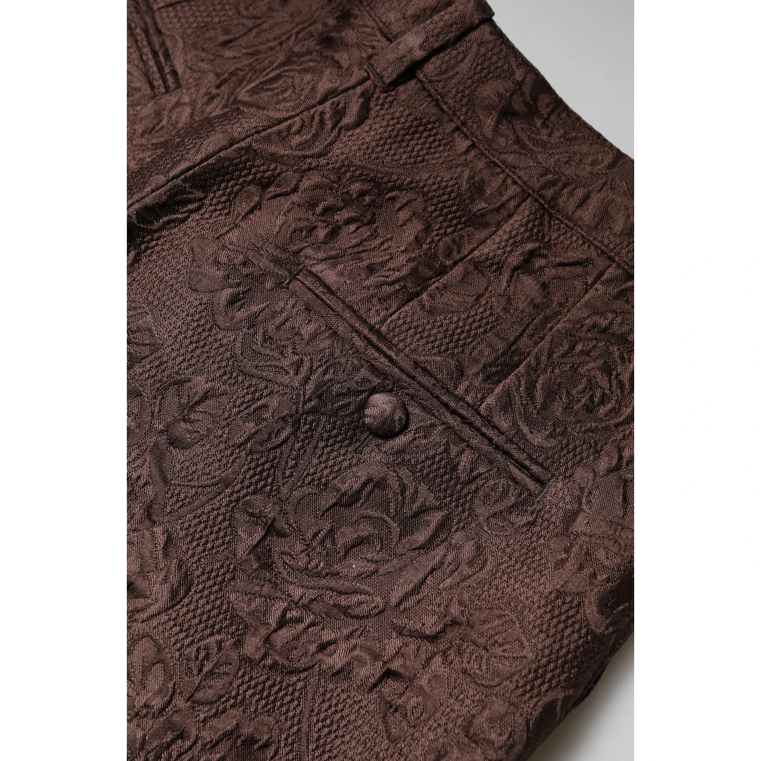 Brown Floral Brocade Mid Waist Mini Short