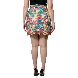 Multicolor Floral Lace High Waist Mini Skirt
