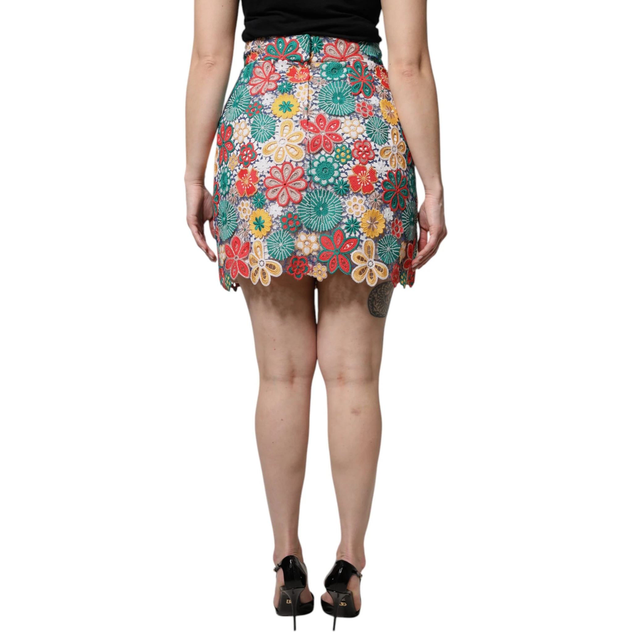 Multicolor Floral Lace High Waist Mini Skirt