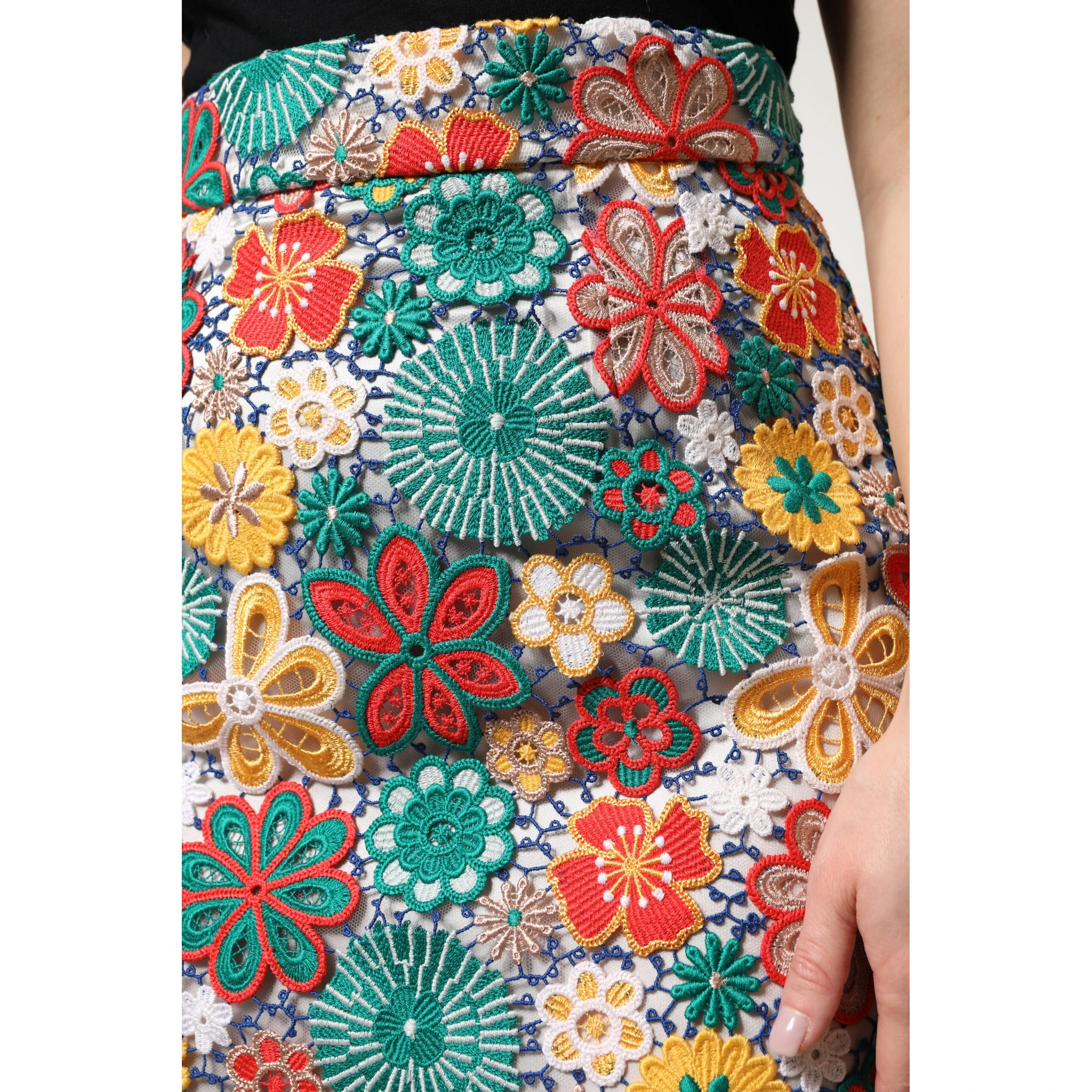 Multicolor Floral Lace High Waist Mini Skirt