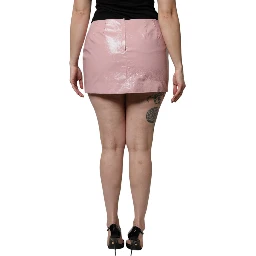 Glossy Pink Cotton High Waist Mini Skirt