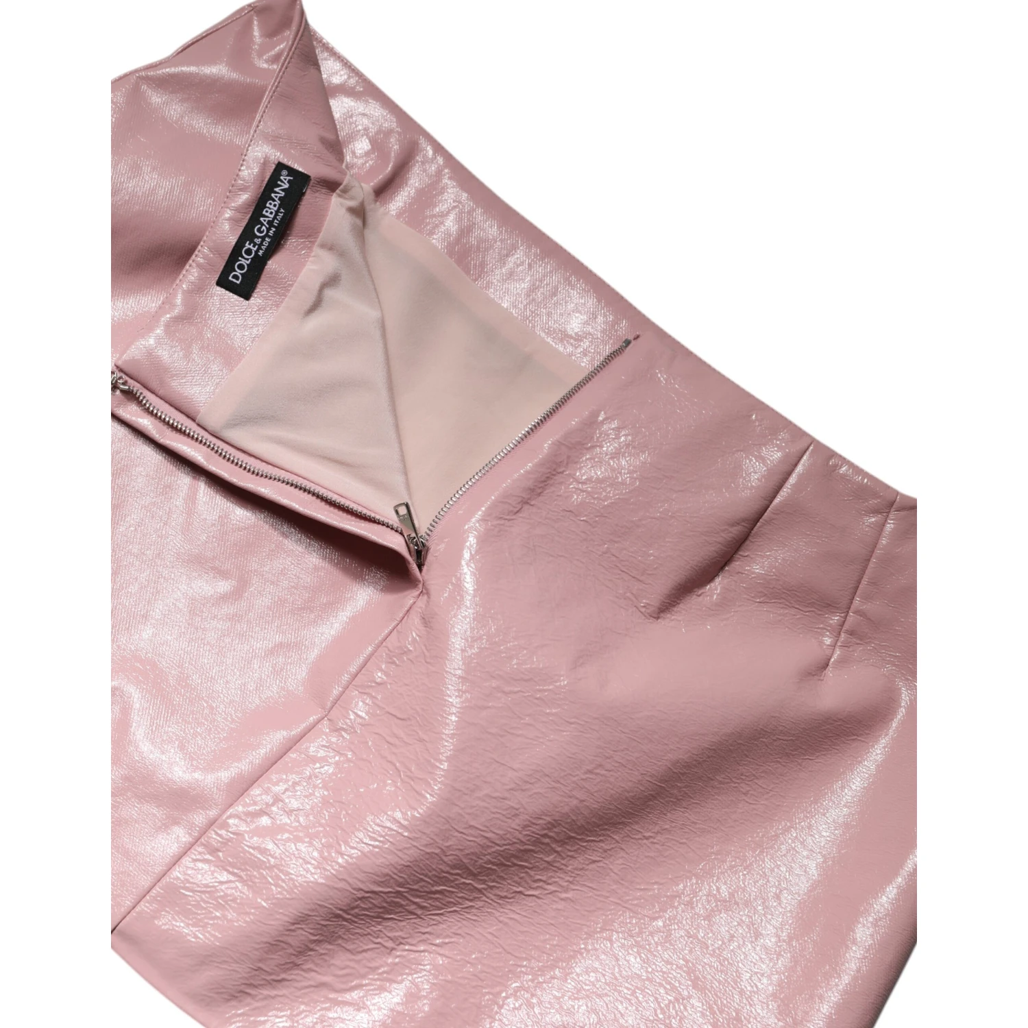 Glossy Pink Cotton High Waist Mini Skirt
