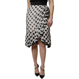 White Black Polka Dots Knee Length Skirt
