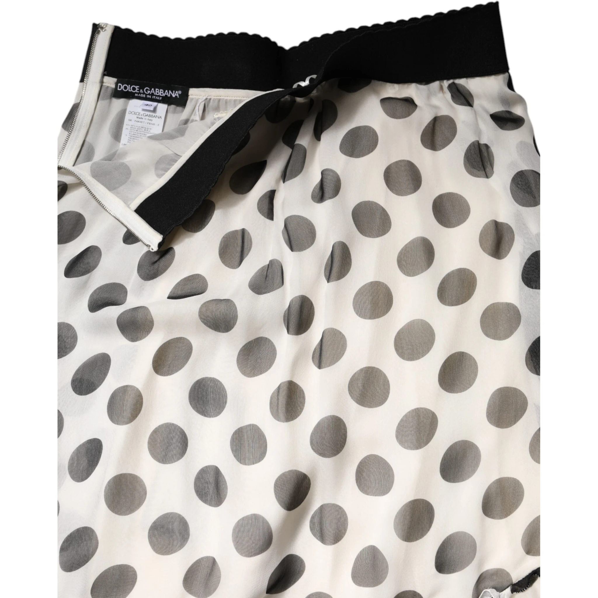 White Black Polka Dots Knee Length Skirt