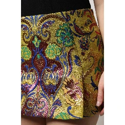 Multicolor Floral Jacquard Mid Waist Mini Skirt