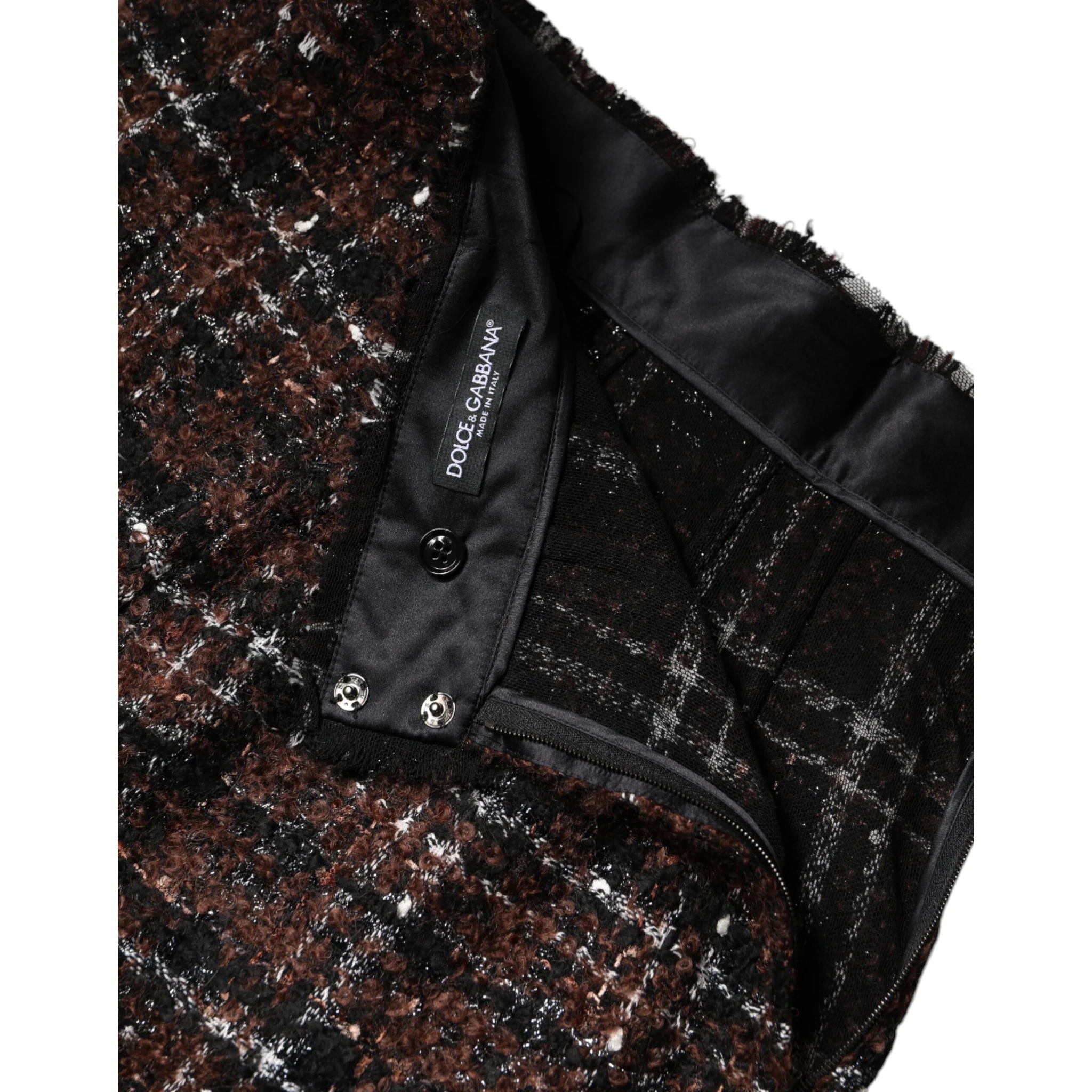 Multicolor High Waist Tartan Tweed Pencil Cut Skirt