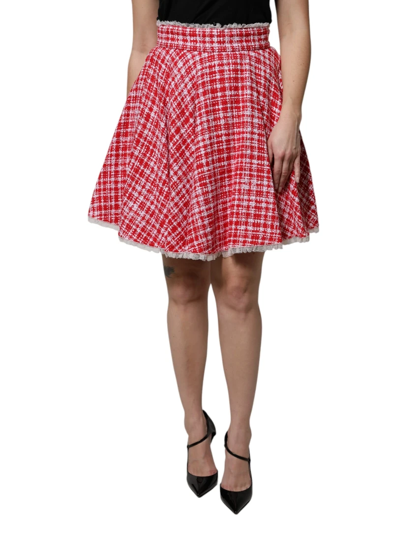 Red White High Waist A-line Above Knee Skirt