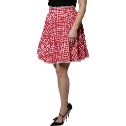 Red White High Waist A-line Above Knee Skirt