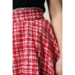 Red White High Waist A-line Above Knee Skirt