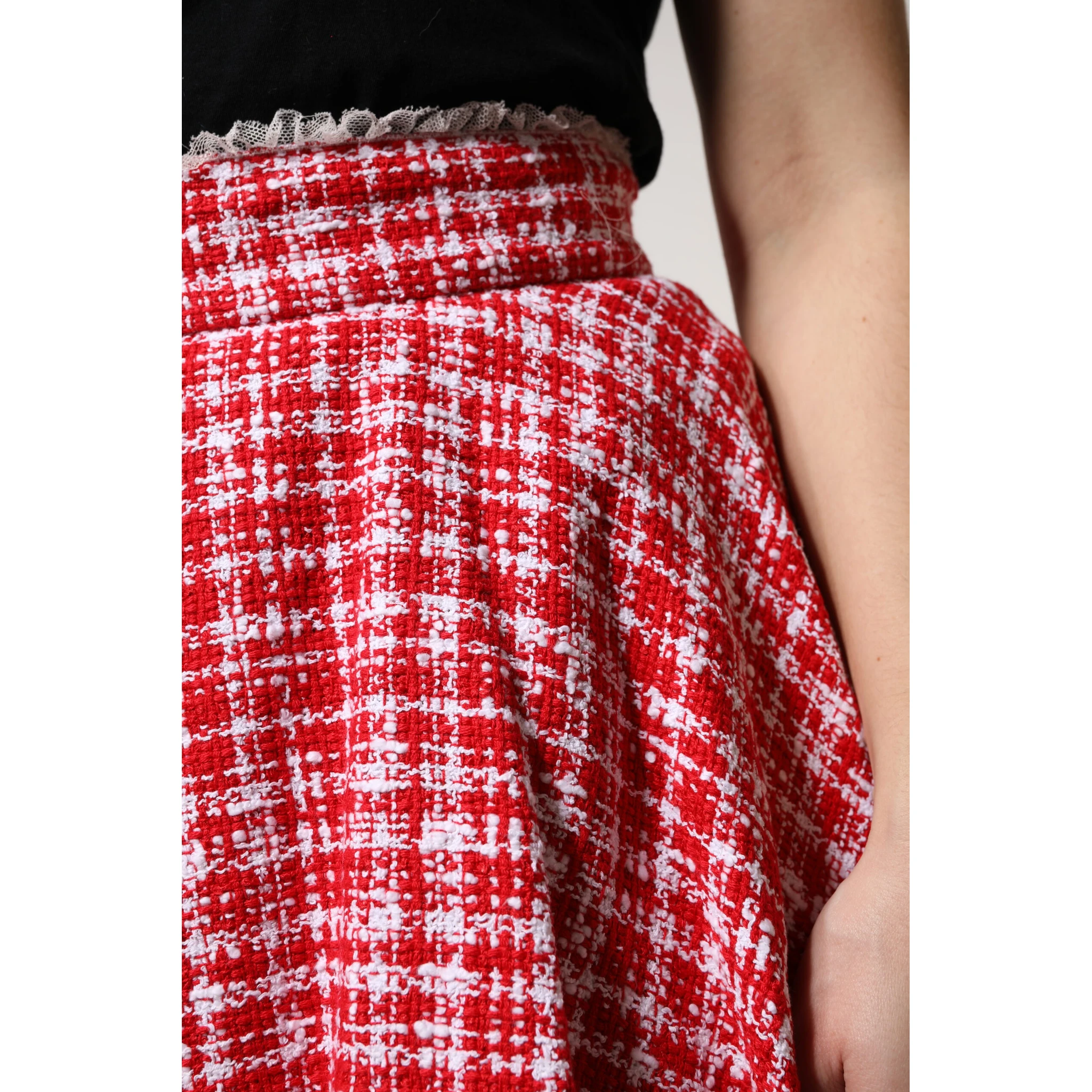 Red White High Waist A-line Above Knee Skirt