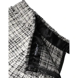 White Black High Waist Tartan Tweed Mini Skirt
