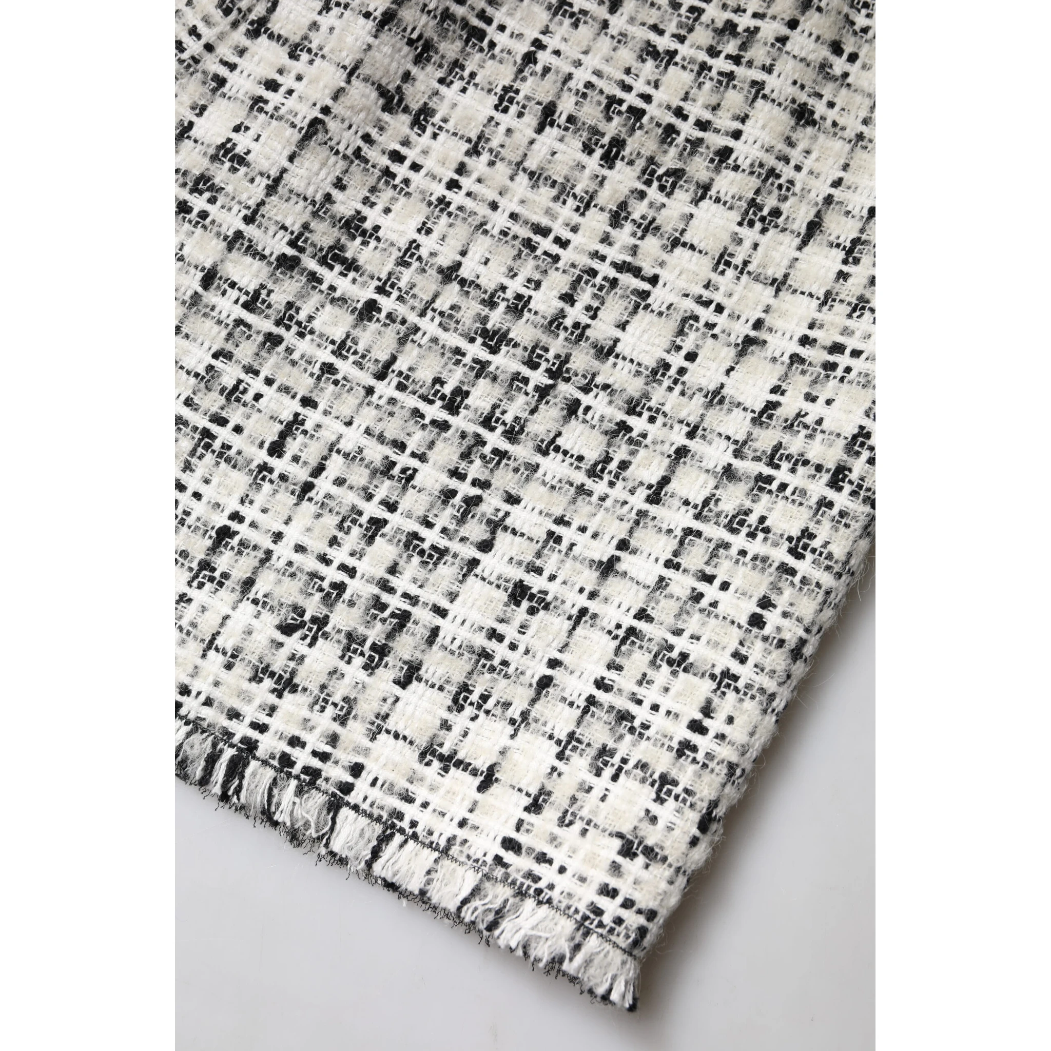 White Black High Waist Tartan Tweed Mini Skirt
