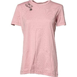 Pink Logo Print Cotton Crew Neck T-shirt