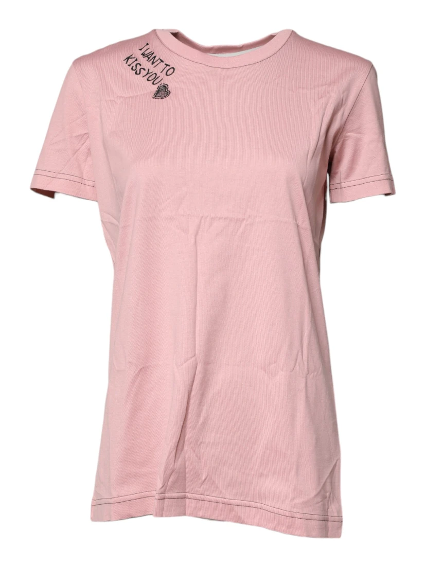 Pink Logo Print Cotton Crew Neck T-shirt