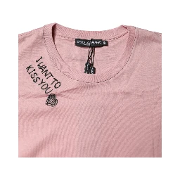 Pink Logo Print Cotton Crew Neck T-shirt