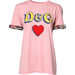 Pink Logo Print Cotton Crew Neck Tee T-shirt
