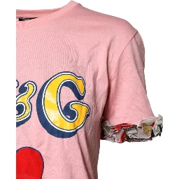 Pink Logo Print Cotton Crew Neck Tee T-shirt