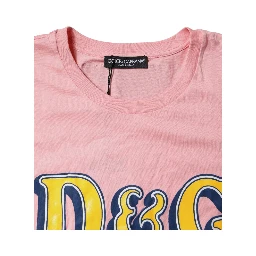 Pink Logo Print Cotton Crew Neck Tee T-shirt