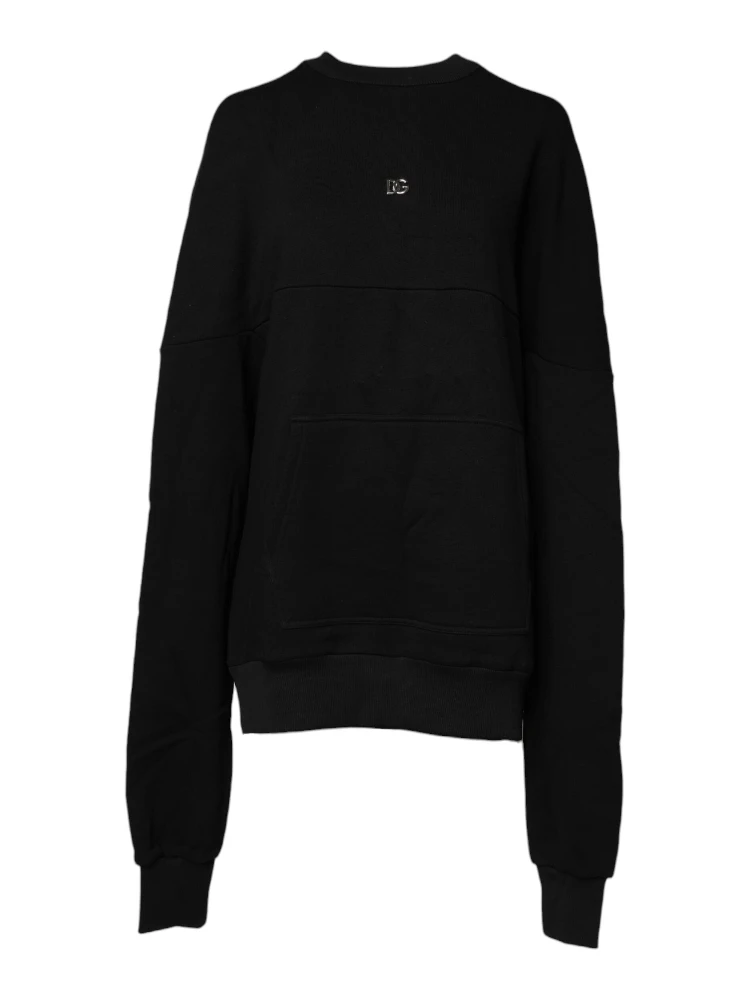 Black Cotton Crew Neck Sweatshirt Sweater alternative