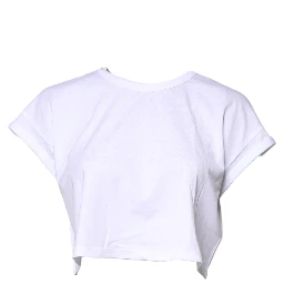 White Cotton Crew Neck Cropped T-shirt Top