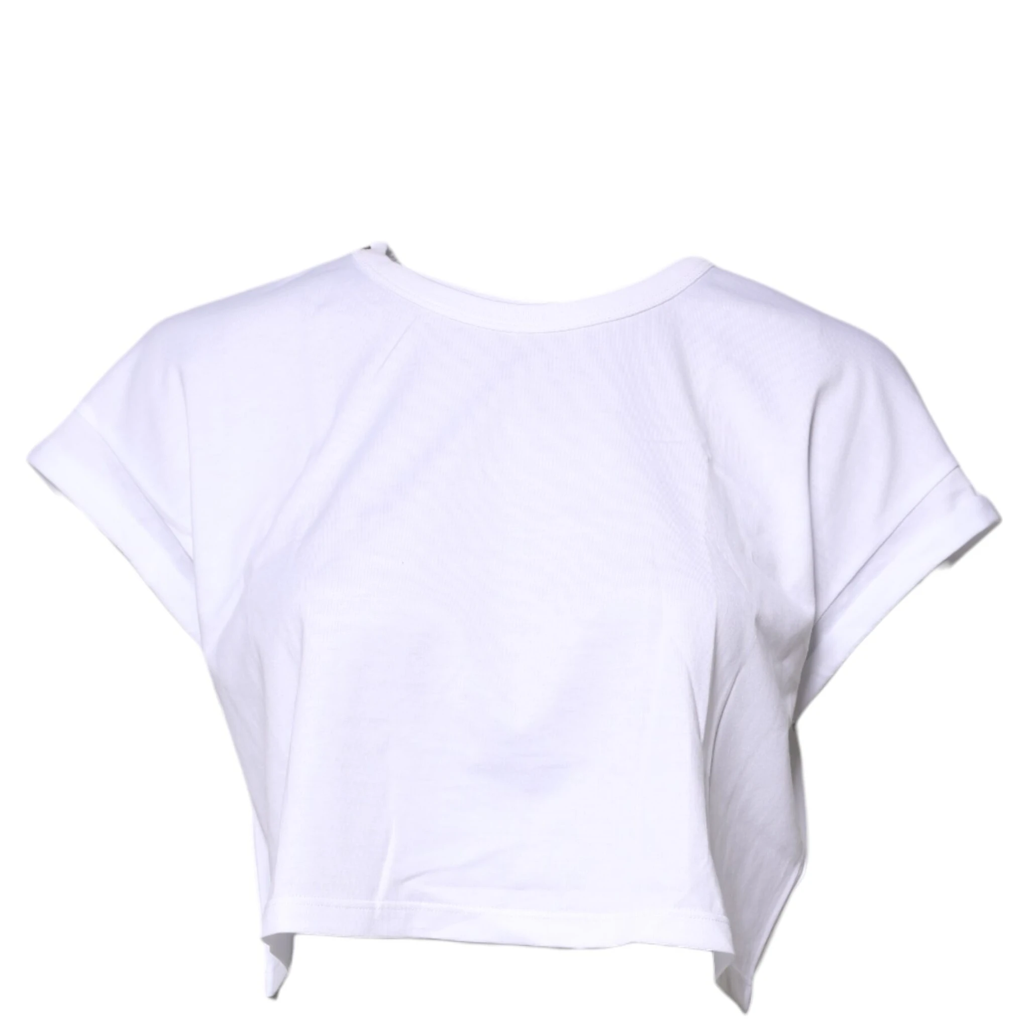 White Cotton Crew Neck Cropped T-shirt Top